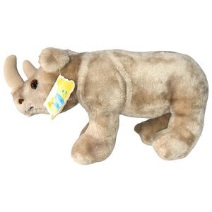 Dakin & Co. 1978 Natural Babies Rhubarb Rhino Stuffed Animal Plush Tags Vintage